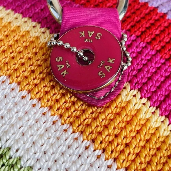 THE SAK Striped Multicolor w/ Hanging Charm Logo Crochet Handbag - Picture 4 of 5